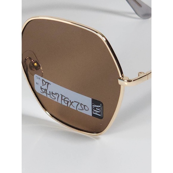 Foster Grant Brown Tinted Geometric Alternative Full Frame Gold Metal Sunglasses - Picture 8 of 11